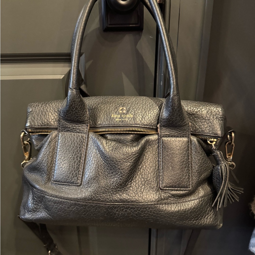kate spade Black Pebbled Leather Satchel with Tassel